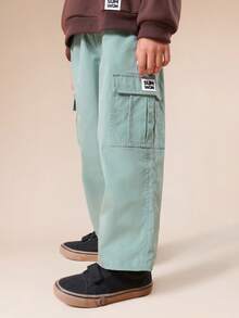 SUMWON 男童棕色连帽衫和浅蓝色工装运动裤套装，辣椒印花帽子，适合日常休闲度假穿着 - 彩色 - 查看 4