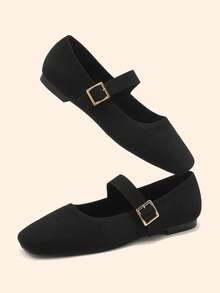 CUCCOO BASICS Zapatos planos casuales y versátiles con diseño de hebilla para mujer - Negro - Ver 3