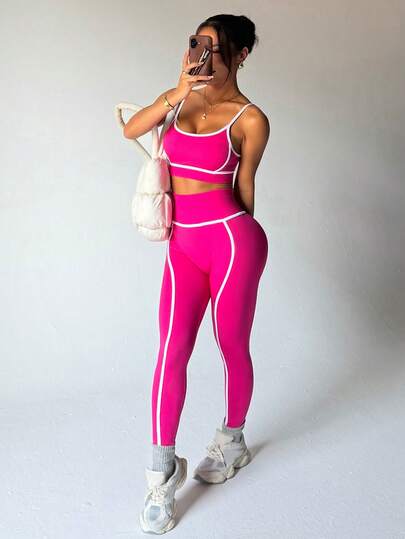 Slayform 女士露脐吊带背心和紧身裤无缝瑜伽运动套装