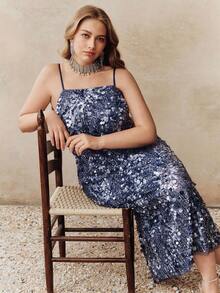 Anewsta Đầm dạ hội dài ôm sát màu xanh biển đậm đính sequin, kiểu dáng thanh lịch, lãng mạn dành cho nữ cỡ lớn, thích hợp cho mùa hè, ngày Valentine, hoặc các dịp trang trọng khác. - Màu xanh hải quân - Xem 6