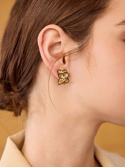 MOTF PREMIUM 法式3D珐琅花朵耳环，奢华精品风格，女士新款耳环