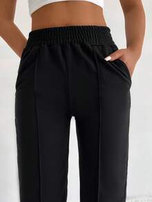 RueChic Solid Elastic Waist Joggers - Black - View 3