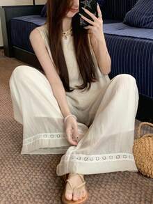 DAZY Women's Solid Color Fresh Loose Wide-Leg Versatile Pants, Spring/Summer/Autumn - Apricot - View 1