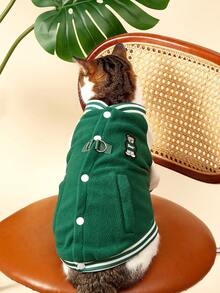 PETSIN 1 Pc Pet Cat Dog Universal Fashion Handsome Green Leisure College Style Baseball Jacket With Velvet Inner Comfortable Pullable Dog Jacket Coat - Green - View 3