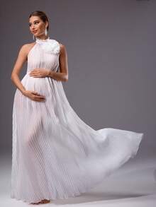 MaterniChic Maternity Clothes Maternity  Dress Summer Pregnant Clothes White Maternity Dress With 3D Floral Print, Elegant Party Attire Elegant - White - View 6