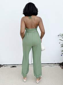 Alexandranx Women's Summer Halter Neck Backless Pocket Jumpsuit - Green - View 2