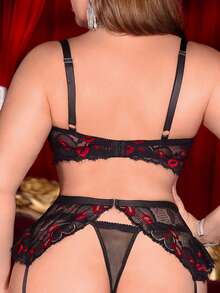 SHEIN Bộ đồ lót ren gợi cảm cỡ lớn 5 món - màu đen - Xem 2