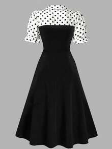 SHEIN Clasi Đầm chấm bi phối mảnh cỡ lớn thanh lịch dành cho người đi làm - trắng - Xem 2