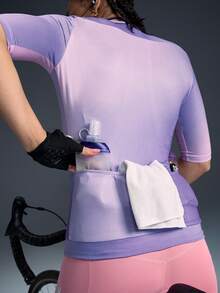 Powerista 女士圆领字母印花拉链前开襟休闲户外短袖上衣，骑行服 - 淡紫色 - 查看 6