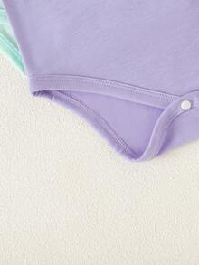 SHEIN Playful Pals 5件套女婴柔软舒适圆领纯色糖果连体衣，时尚休闲日常穿着，易于穿脱，短袖短裤款式，春夏款 - 彩色 - 查看 5