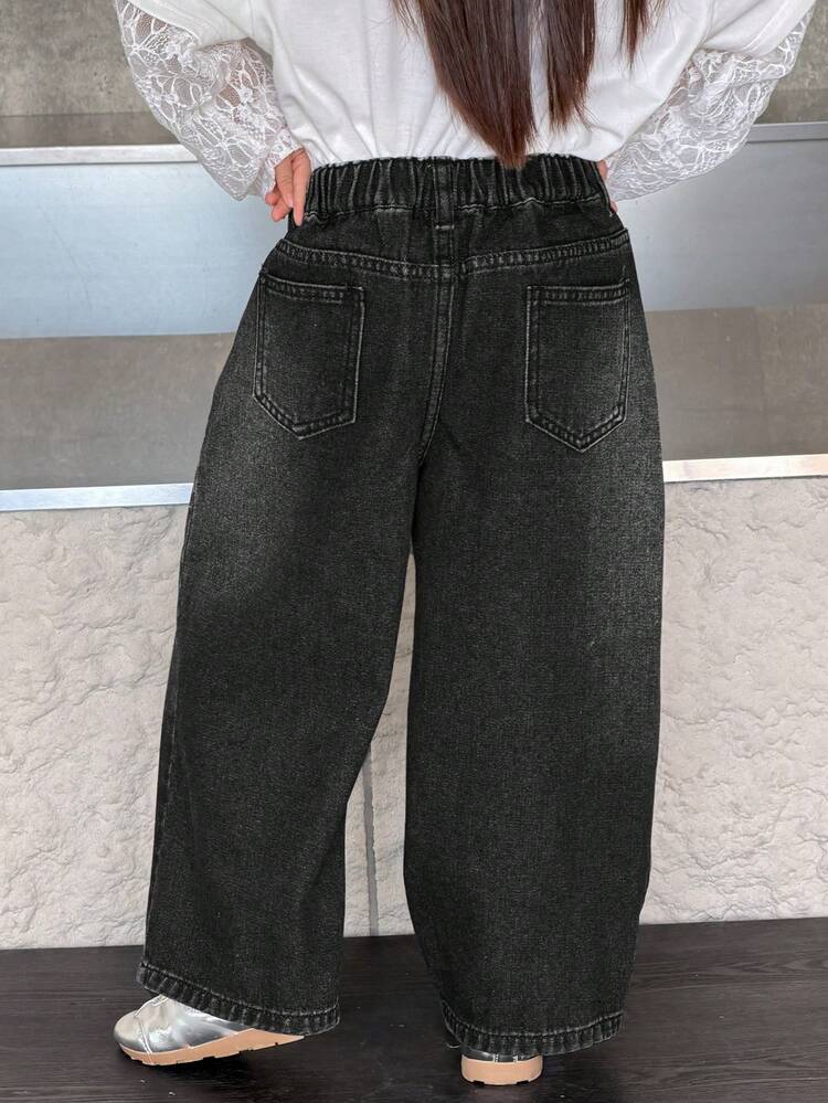 Young Girls Casual Korean Style Washed Rhinestone Loose Denim Jeans