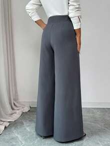 Modelyn Women's Solid Color Wide Leg Pants, Suitable For Commuting - Light Grey - View 5