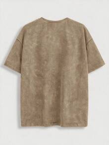 Manfinity Joysei Brown Plus Size Men's Letter Embossed Short Sleeve Flocked T-Shirt - Brown - View 3