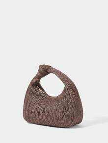 SHECARRY Bolsas de Alça Superior Femininas em Couro PU para Negócios/Transporte/Trabalho/Escritório Casual, Estilo Vintage de Luxo Discreto, Elegante Bolsa de Tricô Trançada, Bolsa Trançada para Professora, Enfermeira, Estilosa - Grama marrom - Visão 2