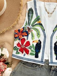Soleia Chaleco informal con abertura frontal y bordado para mujer, para primavera/verano - Multicolor - Ver 4