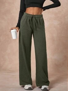 Quần nỉ ống rộng lưng thun co giãn dành cho nữ - xanh quân đội - Xem 6