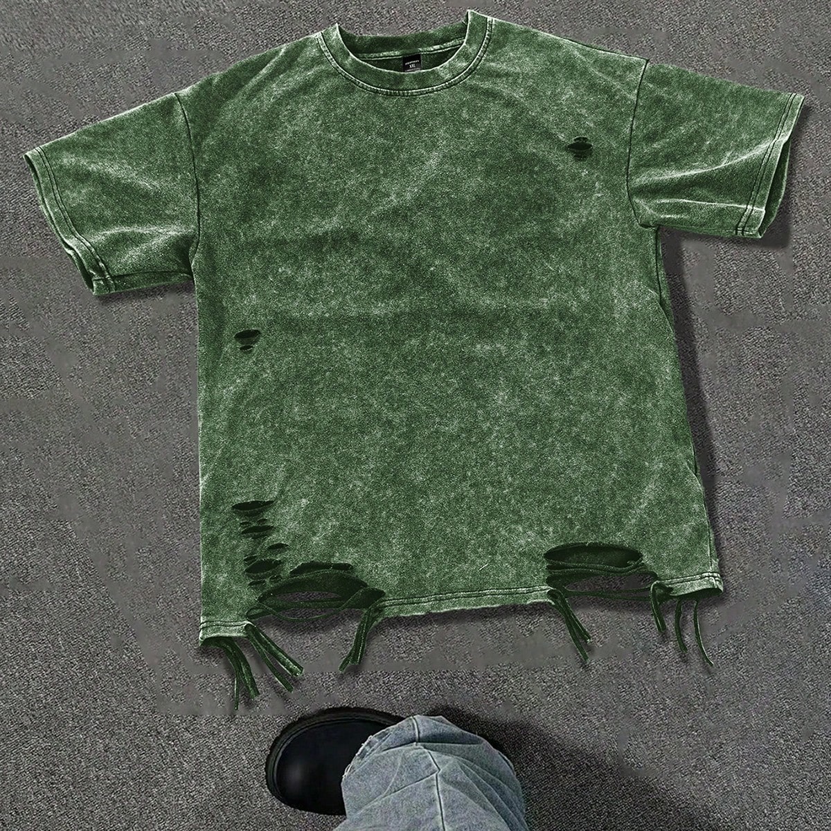 Camiseta de manga corta de cuello redondo verde talla grande para hombres
