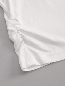 INAWLY Women's Letter & Star Print V-Neck Short Sleeve Ruched Waist Fitted T-Shirt - White - View 3