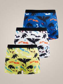 SHEIN How to Train Your Dragon Tween Boy Dragon Print Contrast Trim Trunks - Multicolor - View 2