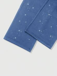 ROMWE MEN Street Life Men's Casual Fashion Street Textured Fabric Drawstring Waist Loose Wide-Leg Sweatpants - Blue - View 4