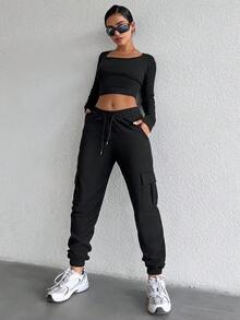 EURMUSE Cotton Women's Drawstring Waist Sweatpants With Flap Pockets