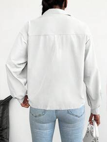 EURMUSE Camisa de algodón sólida con hombros caídos y corte oversize - Blanco - Ver 2