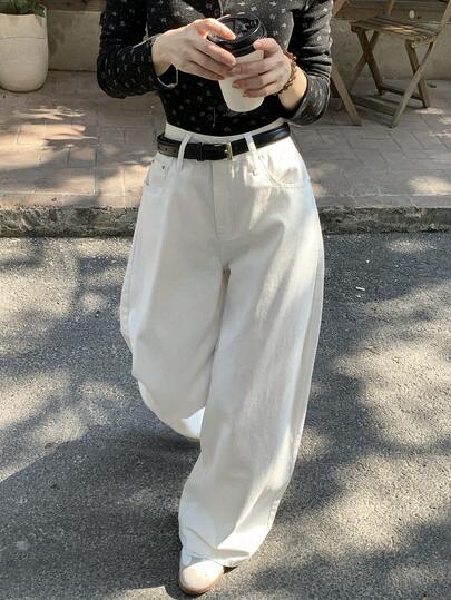 DAZY 女士水洗韩版纯色休闲宽松牛仔裤