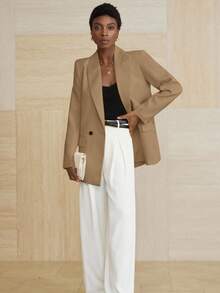 Aveloria Modichic Women's Business Style Solid Color Double-Breasted Blazer Jacket For Commuting, Autumn  - Khaki - View 5