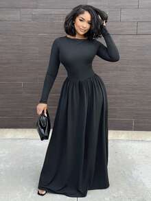 Alexandranx Váy trắng dài tay cổ chữ V mới, ôm vừa vặn, cách nhiệt, đa năng, thu/đông - màu đen - Xem 4