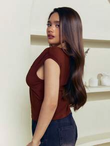 Criza Taa 2 pièces/set T-shirt ajusté à col asymétrique, Top casual polyvalent, printemps/été - Multicolore - Voir 2