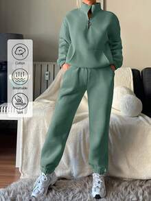 EURMUSE Cotton Half Zip Drop Shoulder Sweatshirt & Sweatpants