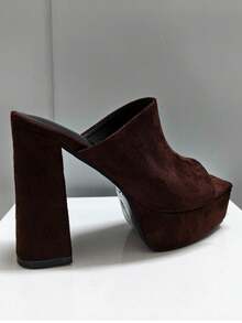 Sugerpunk Suede Super High Heel Waterproof Platform Peep Toe Slip-On Sandals Valentine's Day - Coffee Brown - View 11