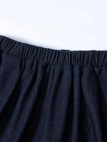 SHEIN MOD 女士时尚牛仔背心和半裙套装 女士夏季套装 春季穿搭 情人节穿搭 沙滩套装 生日穿搭 外出套装 夏季度假穿搭 经典女士牛仔蓝无袖上衣和A字长裙两件套 - 深色水洗藍 - 查看 3