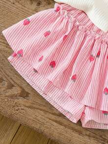 LMoss Kids 2件套女婴针织纯色樱桃刺绣吊带背心和梭织短裤套装 - 彩色 - 查看 3