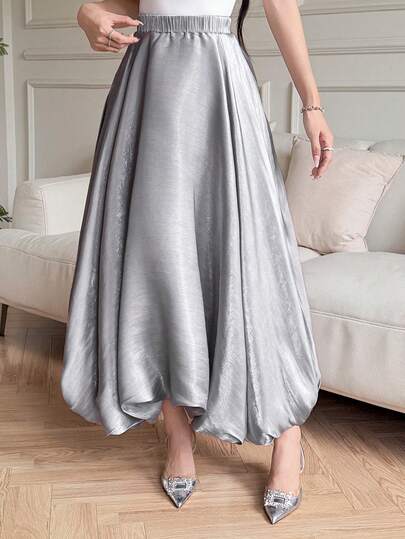 DAZY 女士优雅长款泡泡裙，纯色，松紧腰设计，适合派对和各种活动