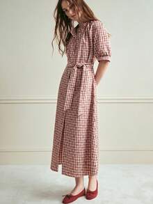 Écloséra French-Style Dress Elegant Dress Vintage Dress Stand-Collar Dress Short-Sleeve Dress Tie-Bow Dress Summer Dress Mid-Length Dress Casual Dress Spring Dress Elegant Dress Women's Casual Dress Women's Floral Dress Shirt Dress Placket Dress Checkered Dress Picnic Dress For Woman French Dresses For Women Gingham Dress Button Up Dress - Multicolor - View 5