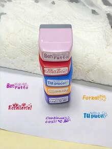Sello de maestro italiano para el aula - Juego de sellos con frases de aliento y mensajes positivos para estudiantes y aprendizaje - 5 trompetas italianas - Ver 7