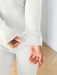 StreetHx Streetwear Women's Thermal Lined Slim Fit Long Sleeve Jumpsuit, Autumn/Winter - White - View 8