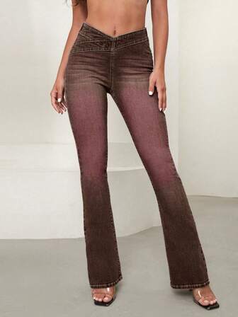 SHEIN Essnce Korsband i midjan, utsvängda ben, kontrastfärgade slim fit-jeans