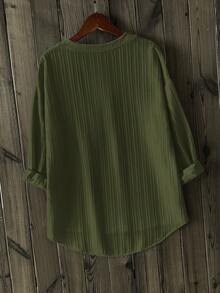 EMERY ROSE Camisa casual de mujer de unicolor con cuello en V y hombros caídos - Verde militar - Ver 2