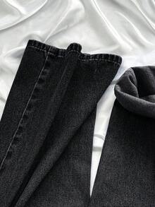 SHEIN 少女纯色休闲牛仔裤 - 黑色 - 查看 7