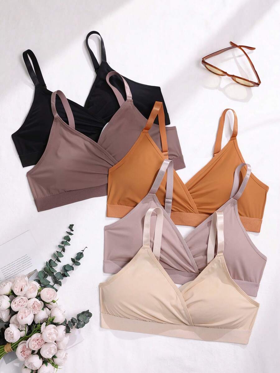 5pcs Plus Size Wireless Unpadded Bras - Multicolor - View 1
