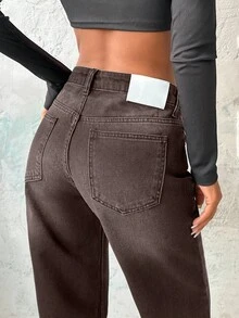 EURMUSE WOMEN STRAIGHT LOW WAIST JEANS - Black - View 3