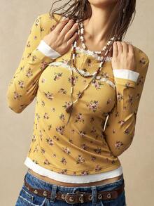 Bohemela 休闲针织印花修身女式上衣 - 黃色 - 查看 5