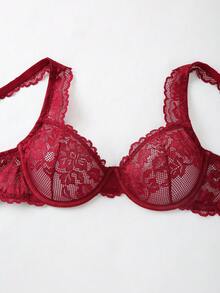 DesireSculpt 1pc Women's Lace Comfortable Underwire Bra - Burgundy - View 3