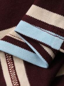 DAZY Baby Girls' Striped Short Sleeve Polo Shirt Spring - Coffee Brown - View 9