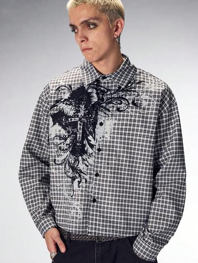 Chemise à carreaux à manches longues décontractée pour hommes, style universitaire