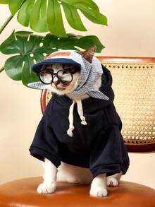 PETSIN 1 Pc Pet Cat Dog Universal Navy Blue Fashionable Casual Handsome Dog Hooded Sweatshirt - Navy Blue - View 10