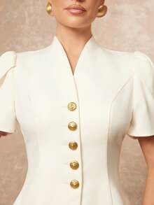 Lumalex Áo blazer nữ mùa xuân hè cổ bèo tay phồng, eo thắt, cúc kim loại, thanh lịch, sang trọng, thích hợp cho kỳ nghỉ xuân hè, ngày lễ tình nhân, lễ hội, đám cưới trên bãi biển, tiệc dự tiệc, tiệc tối sang trọng, phù dâu, đám cưới và sự kiện, đi chơi, kỳ nghỉ thanh lịch, tiệc tối sang trọng dành cho phụ nữ, tiệc tùng, lễ hội, dã ngoại, ngoài trời, tiệc tùng nhiều lớp, mùa cưới, tiệc chiêu đãi, tiệc sinh nhật. - Màu be - Xem 11