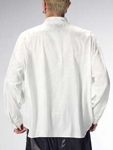 ROMWE MEN Goth Áo sơ mi nam tay dài đơn giản, tối giản, màu trơn, có viền bèo nhún - trắng - Xem 7
